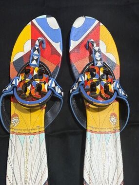 Tory Burch Designer Mosaic Thong Sandals Limited Edition Multi Color Size 8